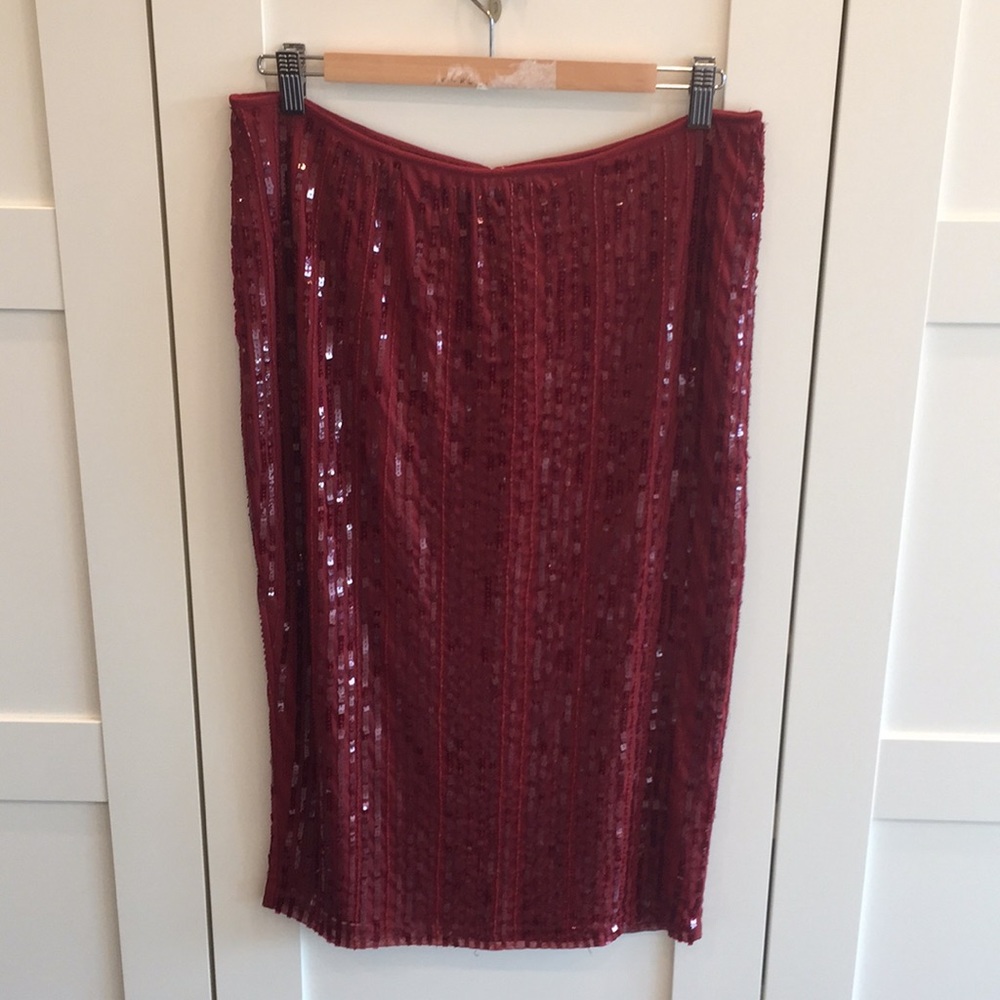 Vintage Pamela Dennis red sequin beaded pencil skirt sz 10